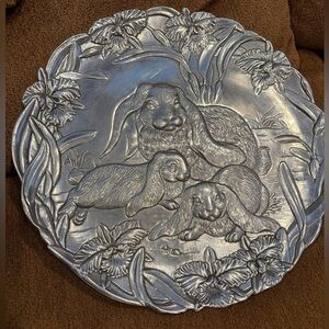 Vintage ARTHUR COURT 12.5” Aluminum Pewter Serving Platter Plate Bunny Rabbit